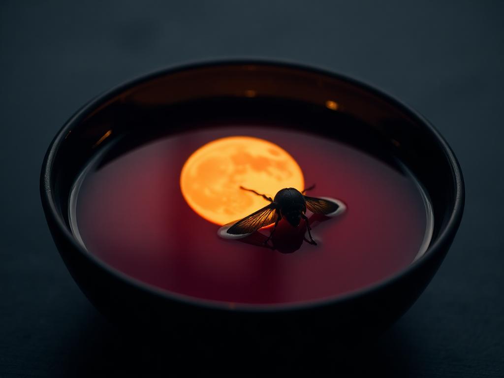 Reflejo de la luna en el agua dentro de un cuenco oscuro